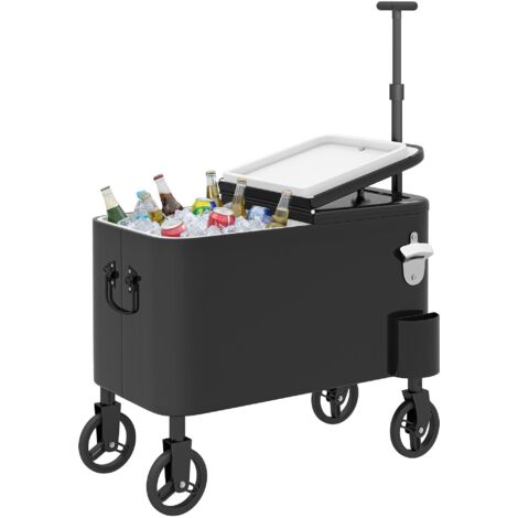 Chariot de 56 litres avec roues réglables en forme de mangue, trous de drainage et poignée, 75x35x120 cm, noir.