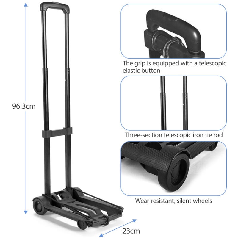 Chariot de Bagage Pliable à 2 Roues - Diable Pliable pour Déménagement et Courses