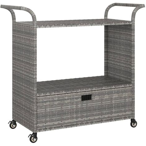 Chariot de bar avec tiroir Gris 100x45x97 Résine tressée