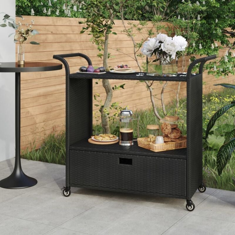 Maison Chic - Chariot de bar Chariot de service avec tiroir Noir 100x45x97 cm Résine tressée 73262