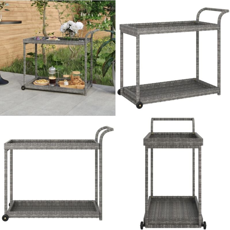Vidaxl - Chariot de bar Gris 100x45x83 cm Résine tressée - Chariot De Service - Chariot Roulant - Meuble Multifonctionnel - Chariot De Bar