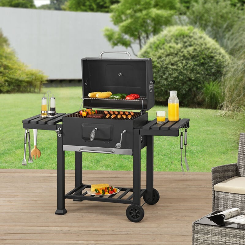 Casa.pro - Chariot de barbecue au charbon de bois Arnad 105 x 135 x 48 cm noir