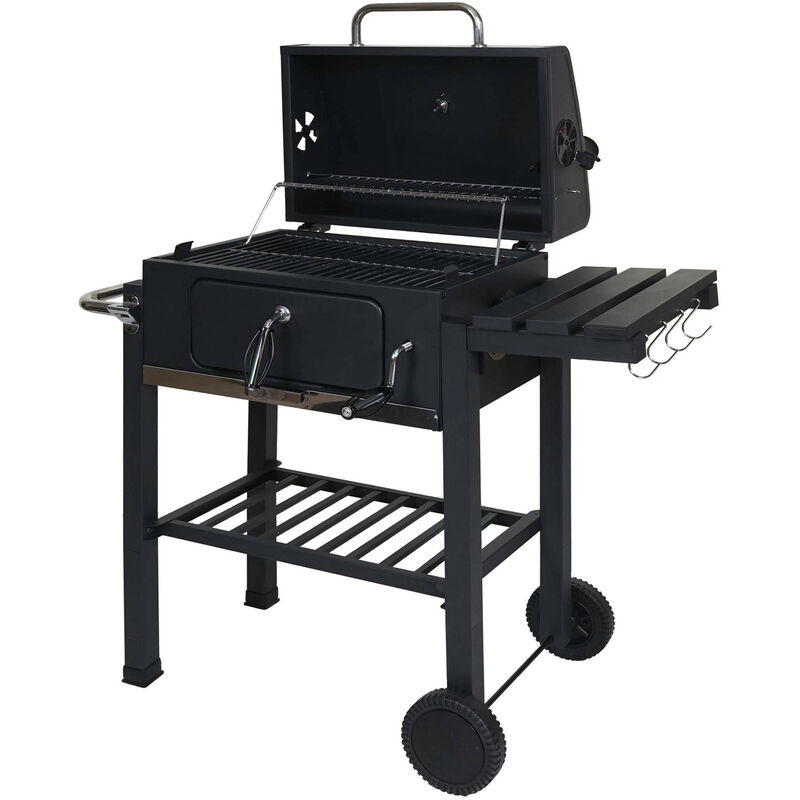 Mendler - Chariot de barbecue HWC-K93 - barbecue au charbon de bois Barbecue bbq gril de jardin avec couvercle étagères - acier - 110x100x
