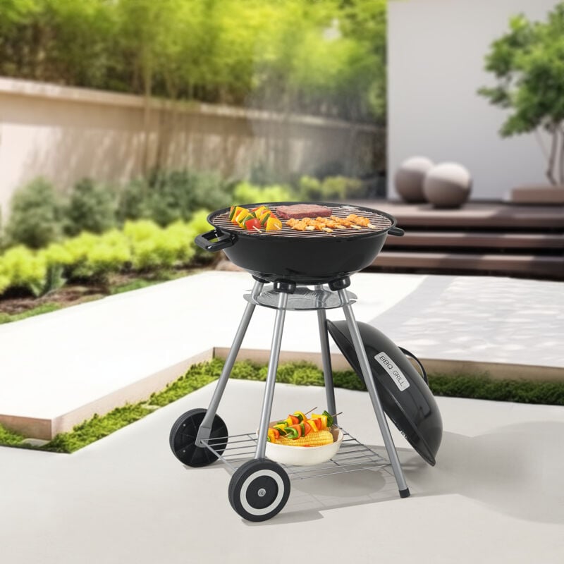 Casa.pro - Chariot de barbecue rond Apricena 80 x 49 x 47 cm noir