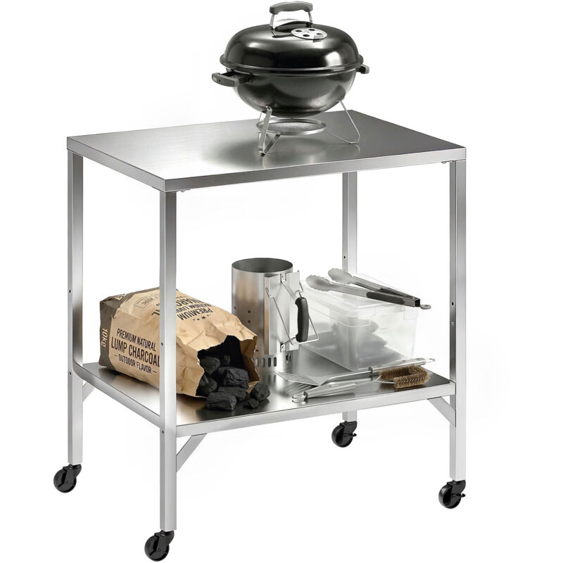 Chariot de barbecue - table de préparation extérieur - Outsunny - plan de travail pour four à pizza et grill - acier inox - argenté