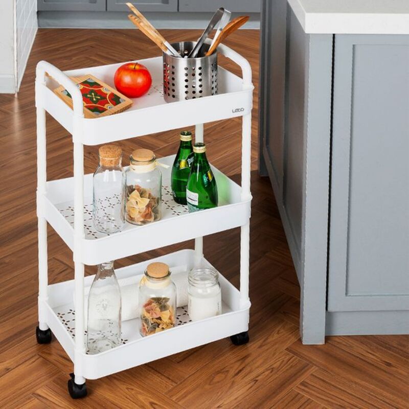 Rapanda - Chariot de bricolage, chariot à roulettes, chariot à roulettes à 3 niveaux avec roulettes, étagère, chariot de salle de bain, pages de