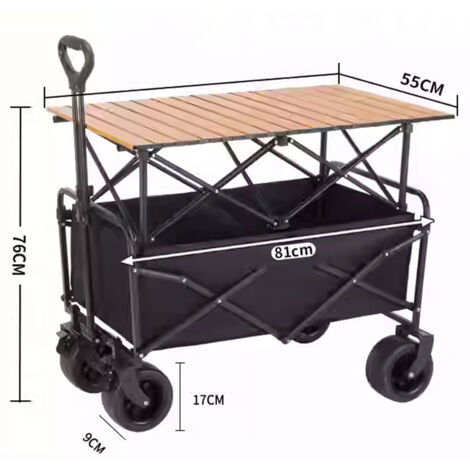 Chariot de camping pliable et résistant, capacité de charge de 400 kg, avec table, poignée télescopique, en tissu Oxford 600D, CREA