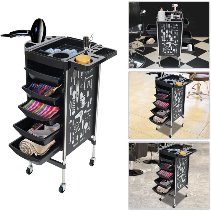 Gojoy - Chariot de Coiffure avec 5 Tiroirs Extensibles, Chariot de Salon de Salon de Salon sur Roues, Rangement d'Outils de Coiffure pour Coiffeurs