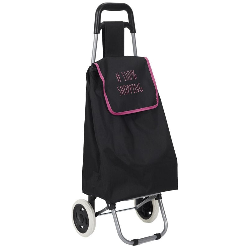 Chariot de course motif hashtag - 2 roues - l 35 cm x h 93.5 cm - Noir/Rose - Livraison gratuite