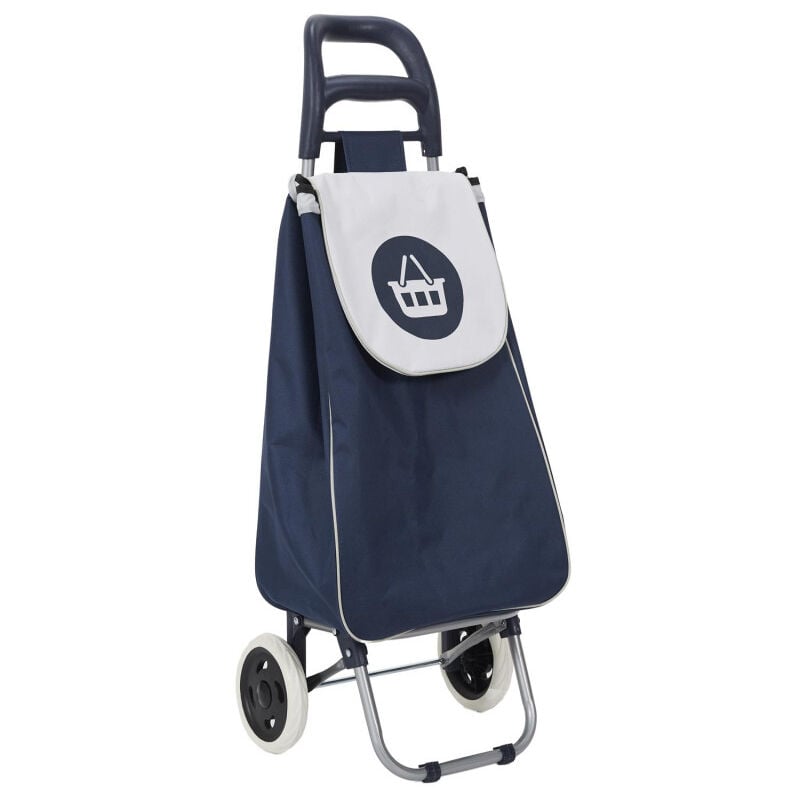 Chariot de course motif pictogramme panier - 2 roues - l 34 cm x h 96 cm - Bleu - Livraison gratuite