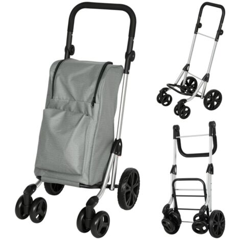 Chariot de course pliable avec sac isotherme 46L - Structure aluminium légère, poignée réglable - Gris 58x44x100cm