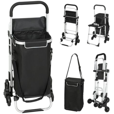 Chariot de Course - Sac Oxford 40L, 3 Roues, Cadre Aluminium et Siège Intégré - Compact et Léger - Gris 59.5x46x97cm