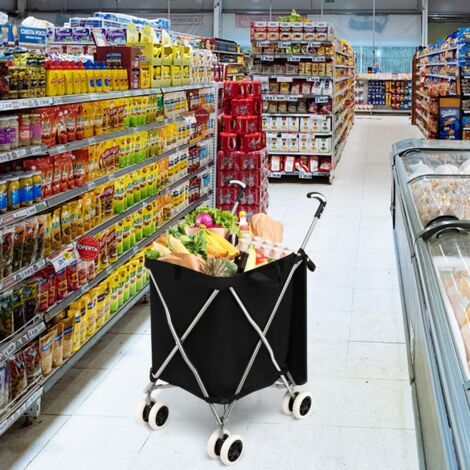 Chariot de Courses Pliable 90 L 4 Roues Freinage Direction 360° 54 kg Noir CWXT2203 DESIGN IN