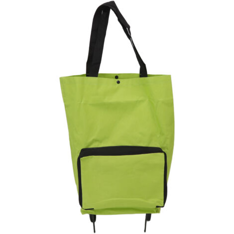 Chariot de courses pliable avec roues et sac de rangement multifonction vert portable