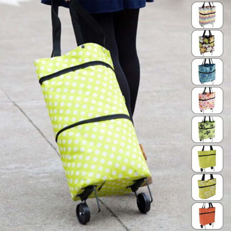 Chariot de Courses Pliable avec Roues et Sac Réutilisable, Cabas de Supermarché Portable