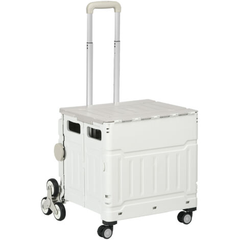 Chariot de courses pliable, chariot en aluminium, roues pour escaliers, blanc