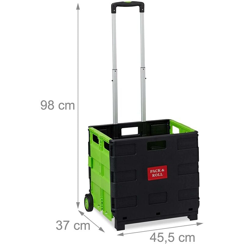 Chariot de courses pliable poignée roulettes en caoutchouc 35 kg poussette de marché aluminium plastique vert