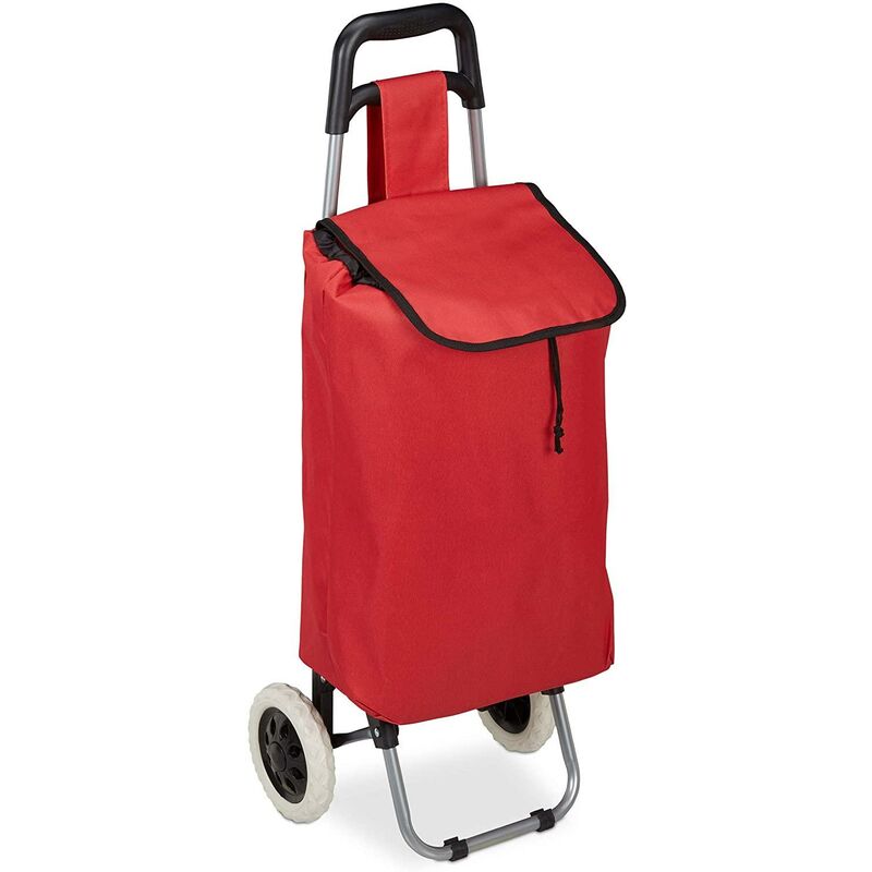 Helloshop26 - Chariot de courses pliable sac amovible 28 litres caddie pour achats roulettes rouge - Rouge
