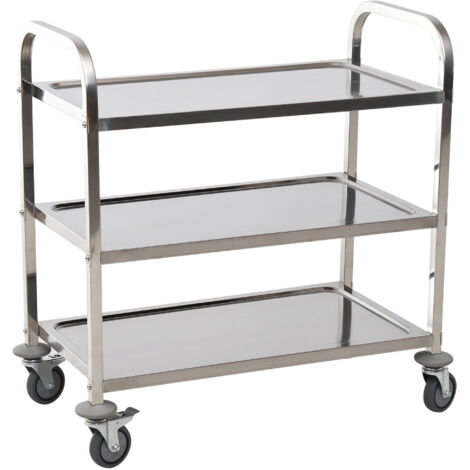 Chariot de cuisine 3 étagères HOMCOM, desserte à roulettes en acier inoxydable argenté, rangement pour salle à manger, 90,5x50,5x88,2 cm