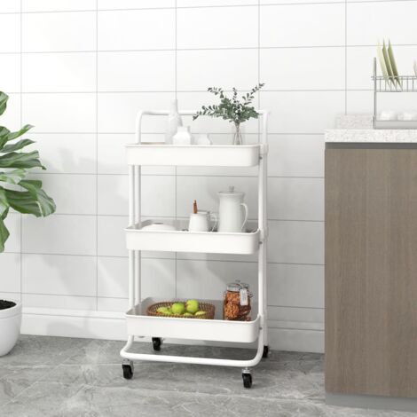 Chariot de cuisine 3 niveaux Blanc 42x35x85 cm Fer et ABS CFW14626