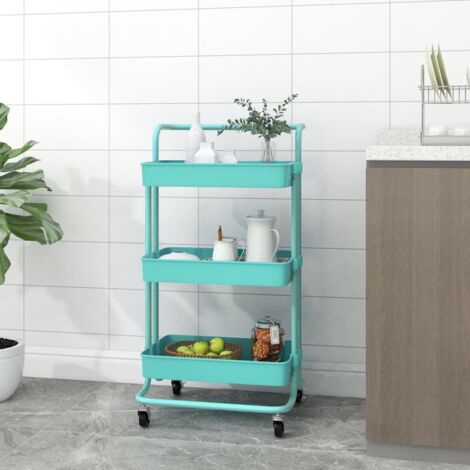 Chariot de cuisine 3 niveaux Chariot de Service  Desserte de Cuisine Turquoise 42x25x83,5 cm Fer et ABS 82365