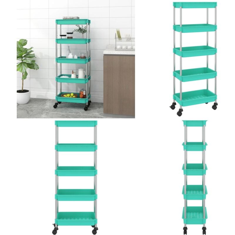 Chariot de cuisine 5 niveaux Turquoise 42x29x128 cm Fer et abs - Chariot De Cuisine - Chariot Multifonctionnel - Rangement Cuisine - Organisation