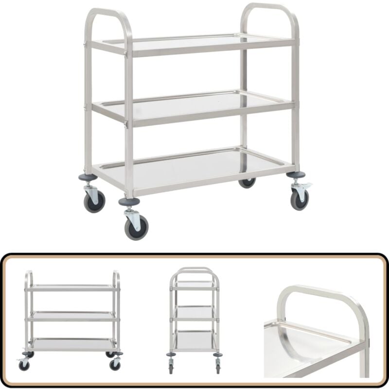 Vidaxl - Chariot de cuisine à 3 niveaux 95x45x83,5 cm Acier inoxydable - Chariot De Cuisine - Chariot De Service - Chariot Inox - Meuble De Rangement