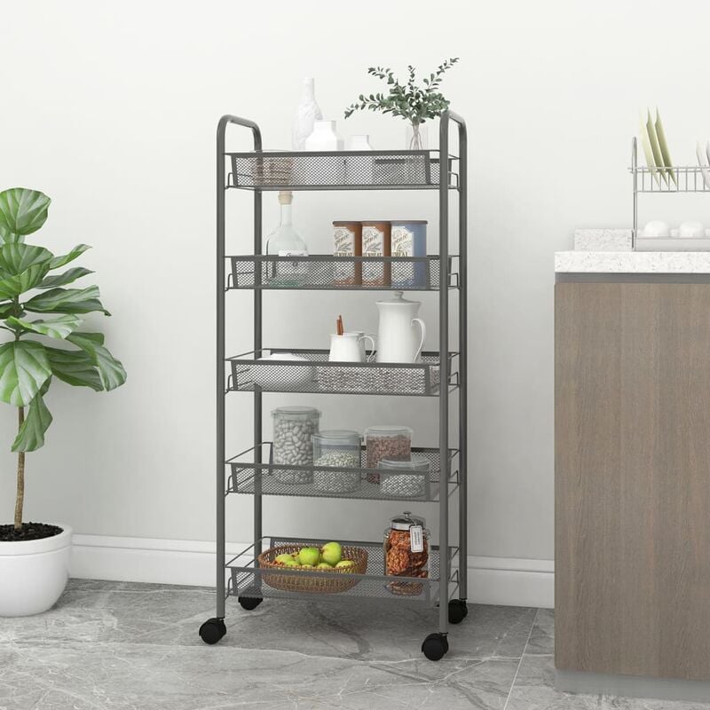 Vidaxl - Chariot de cuisine avec 5 étagères 46x26x105 cm en fer diverses couleurs couleur : Gris