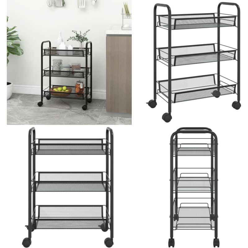 Vidaxl - Chariot de cuisine à 3 niveaux Noir 46x26x64 cm Fer - Chariot De Cuisine - Chariot Multifonctionnel - Rangement Cuisine - Organisation