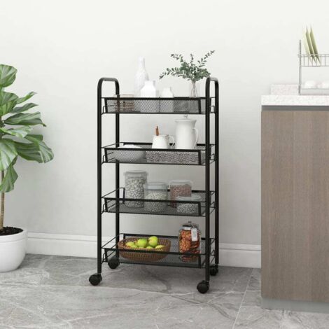 Chariot de cuisine à 4 niveaux-Desserte de Cuisine-Meuble de Rangement Noir 46x26x85 cm Fer
