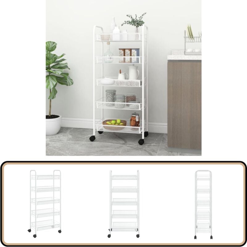 Vidaxl - Chariot de cuisine à 5 niveaux Blanc 46x26x105 cm Fer - Chariot De Cuisine - Chariot Multifonctionnel - Rangement Cuisine - Organisation