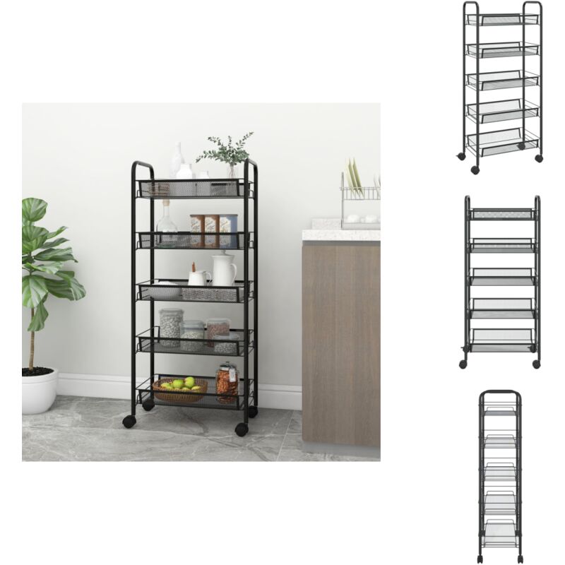 Vidaxl - Chariot de cuisine à 5 niveaux Noir 46x26x105 cm Fer - Chariot De Cuisine - Chariot Multifonctionnel - Rangement Cuisine - Organisation