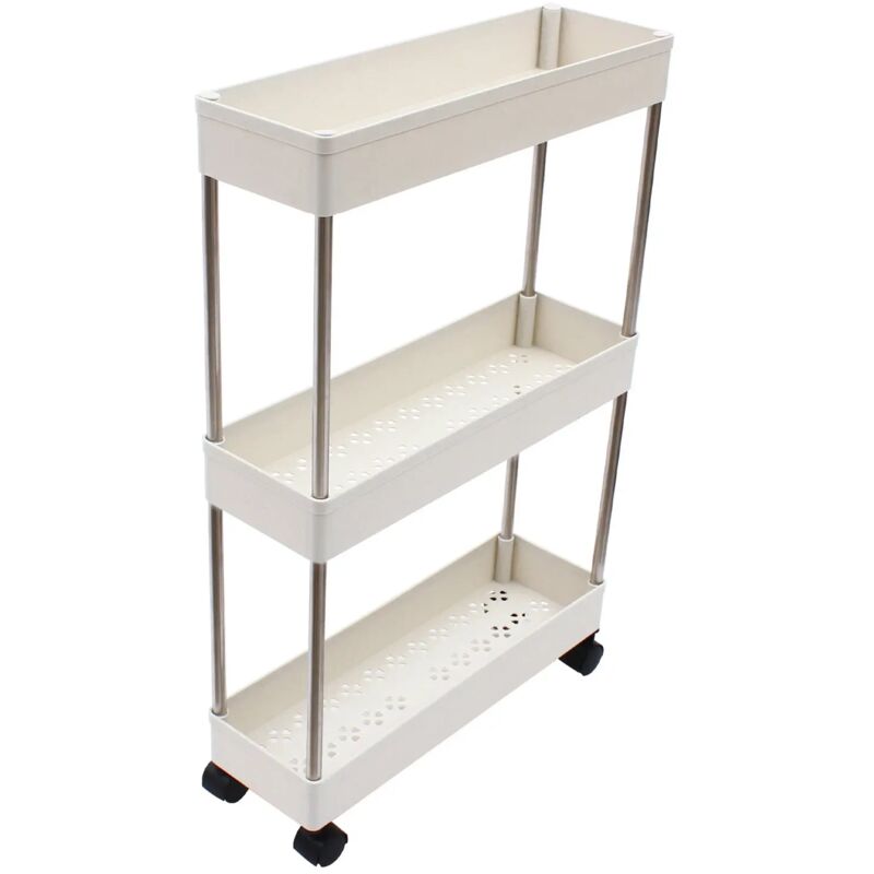 Gojoy - Chariot de cuisine avec 3 compartiments - Étagère étroite de cuisine - Chariot de niche sur roulettes - Chariot de rangement pour cuisine