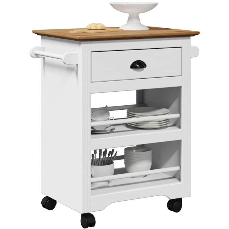 Vidaxl - Chariot de cuisine bodo blanc et marron 67,5x45x80 cm