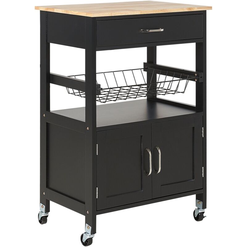 Beliani - Chariot de Cuisine Grande Taille avec 1 Tiroir et un Rangement Noir et Bois Clair Lugo