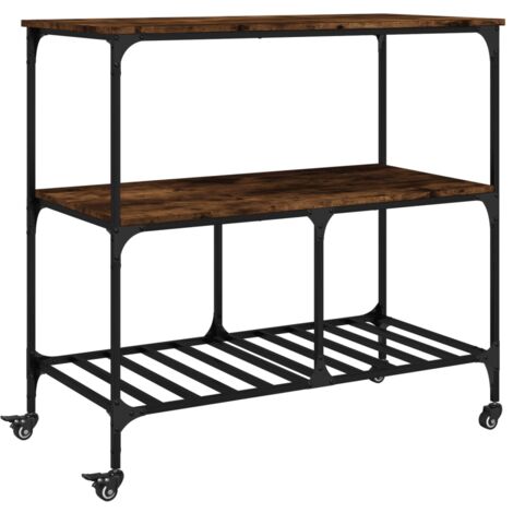 Chariot de cuisine chêne fumé 100x50x95 bois d'ingénierie