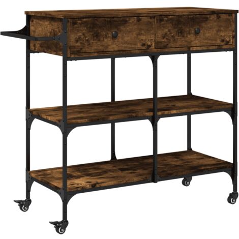 Chariot de cuisine chêne fumé 105x42x95 bois d'ingénierie