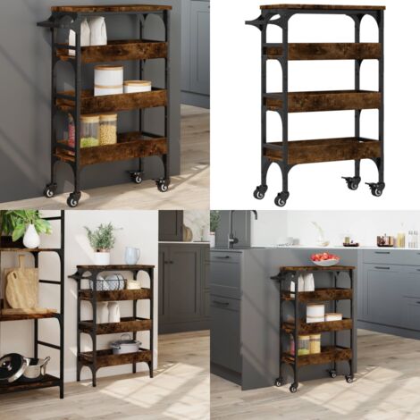 Chariot de cuisine chêne fumé 53x20x76 cm bois d'ingénierie - Meuble De Cuisine - Chariot De Cuisine - Chariot À Légumes - Chariot De Rangement - Meuble Vintage - Home & Living