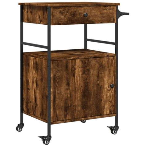 Chariot de cuisine chêne fumé 56x43x89,5 bois d'ingénierie
