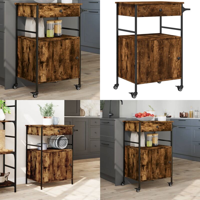 Vidaxl - Chariot de cuisine chêne fumé 56x43x89,5 cm bois d'ingénierie - Chariot De Cuisine - Chariot à Légumes - Meuble De Rangement - Chariot