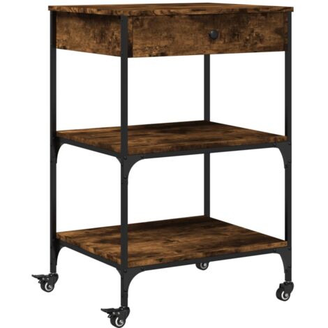 Chariot de cuisine chêne fumé 60x48x89,5 bois d'ingénierie