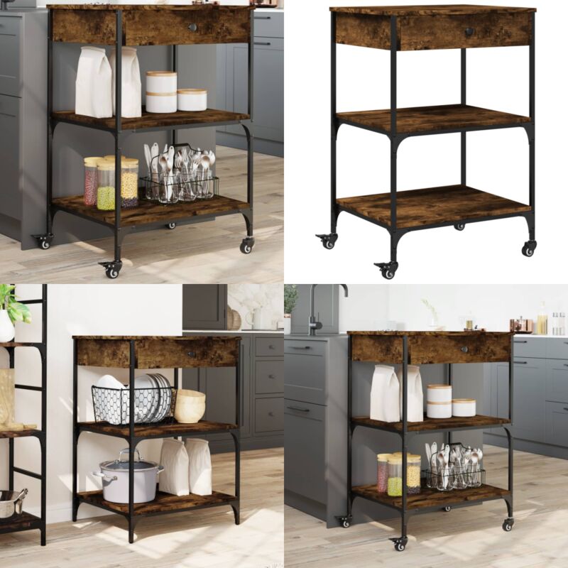 Vidaxl - Chariot de cuisine chêne fumé 60x48x89,5 cm bois d'ingénierie - Meuble De Cuisine - Chariot De Cuisine - Chariot à Légumes - Chariot Roulant