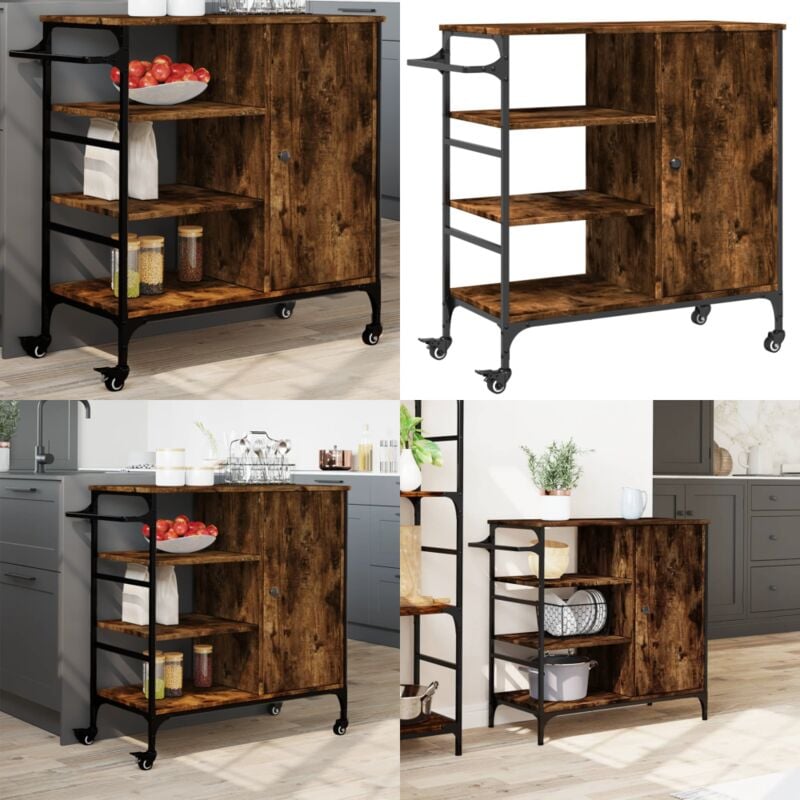 Chariot de cuisine chêne fumé 87,5x38,5x84,5 cm bois ingénierie - Chariot De Cuisine - Chariot à Légumes - Chariot De Rangement - Meuble De Cuisine