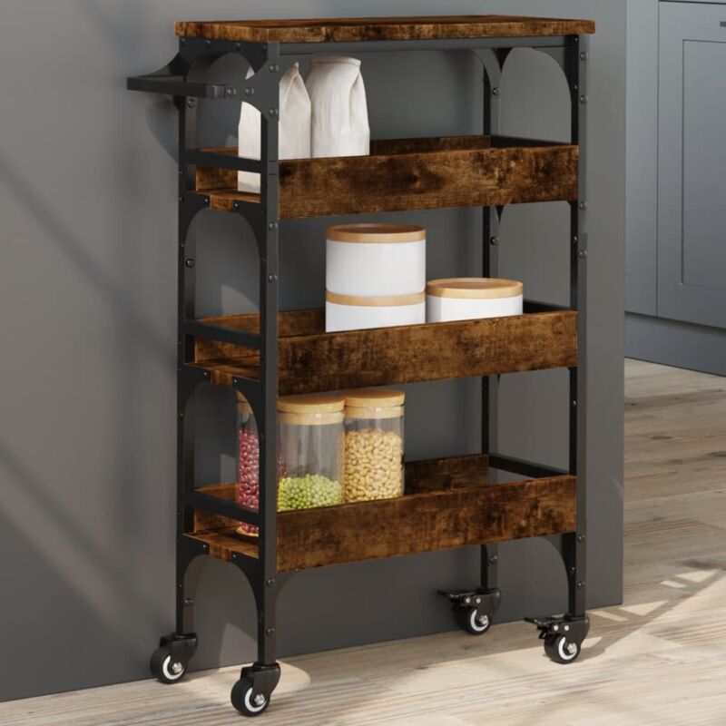 Chariot de cuisine chêne fumé 53x20x76 cm bois d'ingénierie