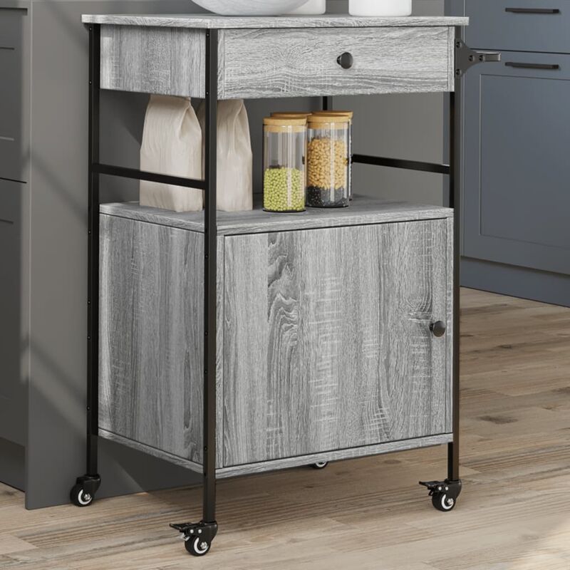 Chariot de cuisine sonoma gris 56x43x89,5 cm bois d'ingénierie - Vidaxl