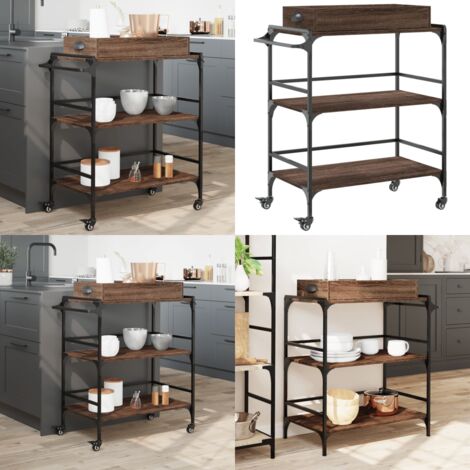 Chariot de cuisine chêne marron 81,5x41x92,5 cm bois ingénierie - Chariot De Cuisine - Chariot À Légumes - Chariot De Rangement - Meuble De Cuisine - Mobilier De Cuisine - Home & Living