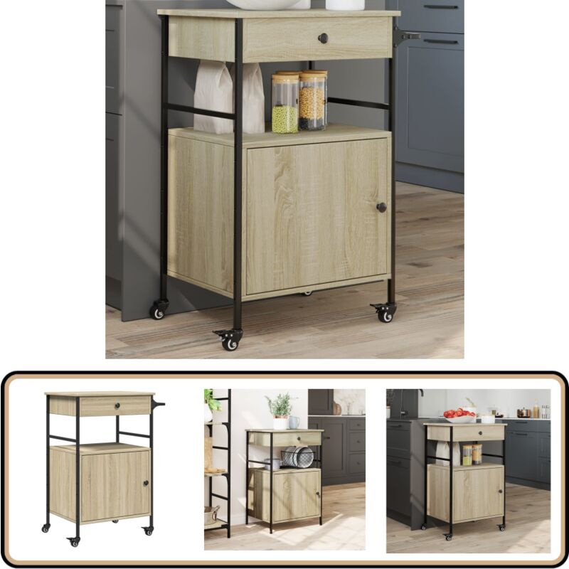 Vidaxl - Chariot de cuisine chêne sonoma 56x43x89,5 cm bois d'ingénierie - Chariot De Cuisine - Chariot à Légumes - Chariot De Rangement - Meuble De