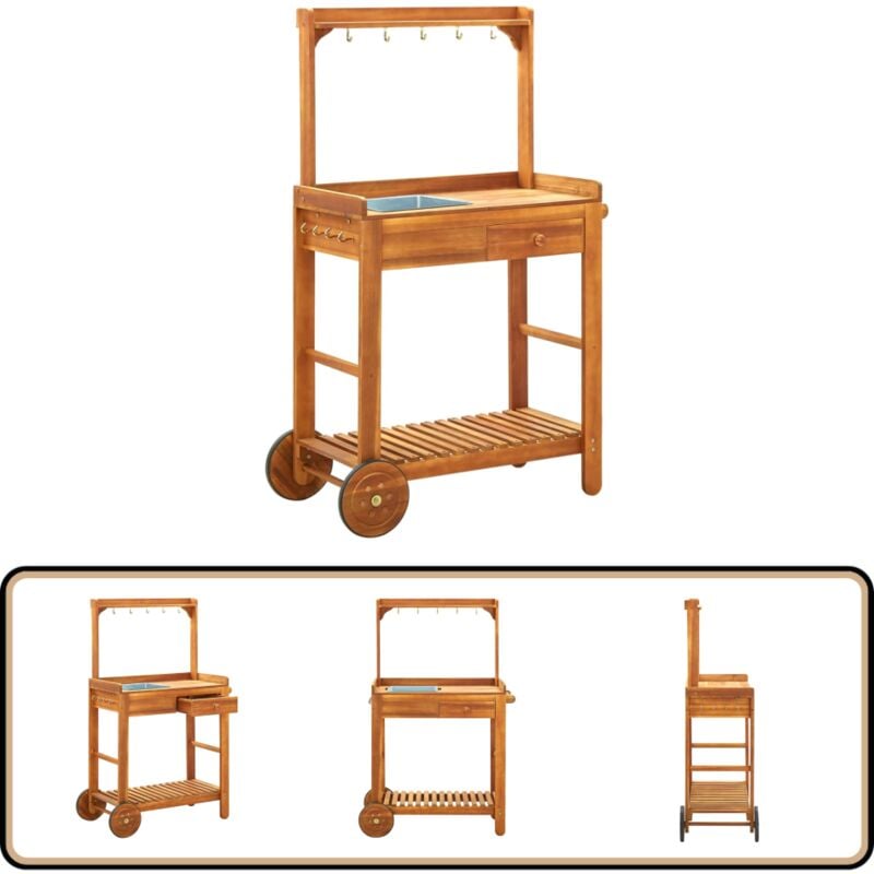 Chariot de cuisine de jardin Bois d'acacia 92x43,5x141,5 cm - Chariot De Cuisine - Chariot De Jardin - Meuble De Jardin - Mobilier De Jardin - Acacia