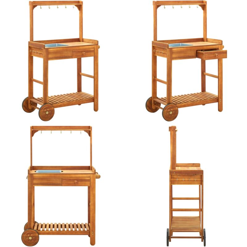 Chariot de cuisine de jardin Bois d'acacia 92x43,5x141,5 cm - Chariot De Cuisine - Chariot De Jardin - Meuble De Jardin - Mobilier De Jardin - Acacia