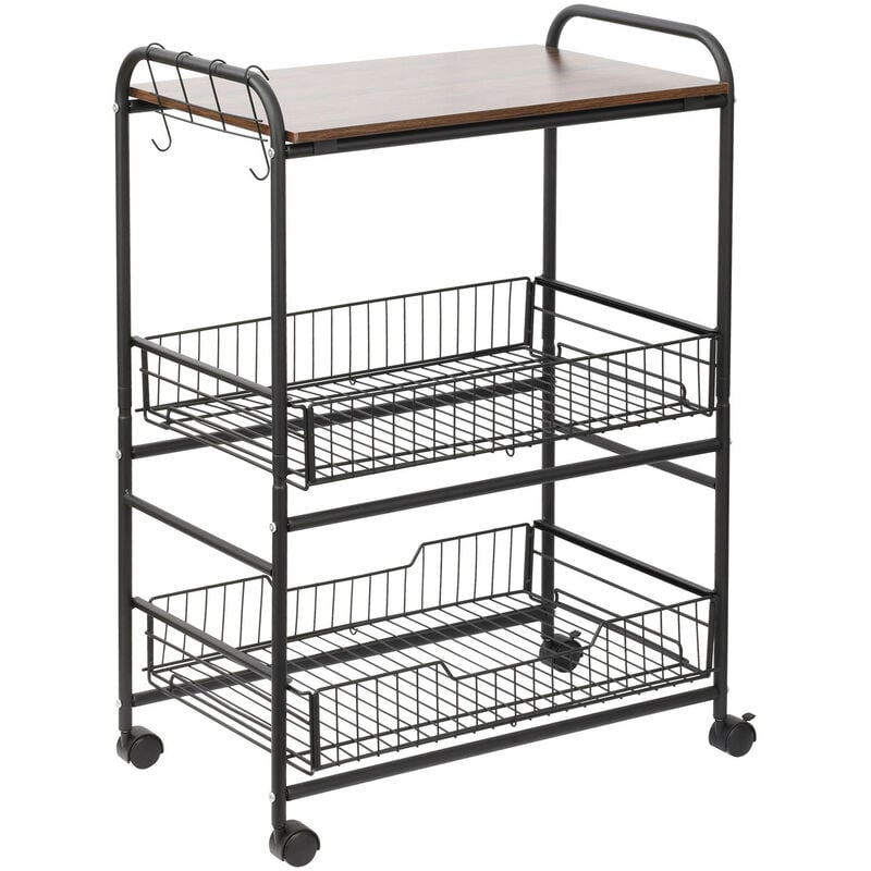 MH - Chariot de cuisine desserte chester noir et aspect bois